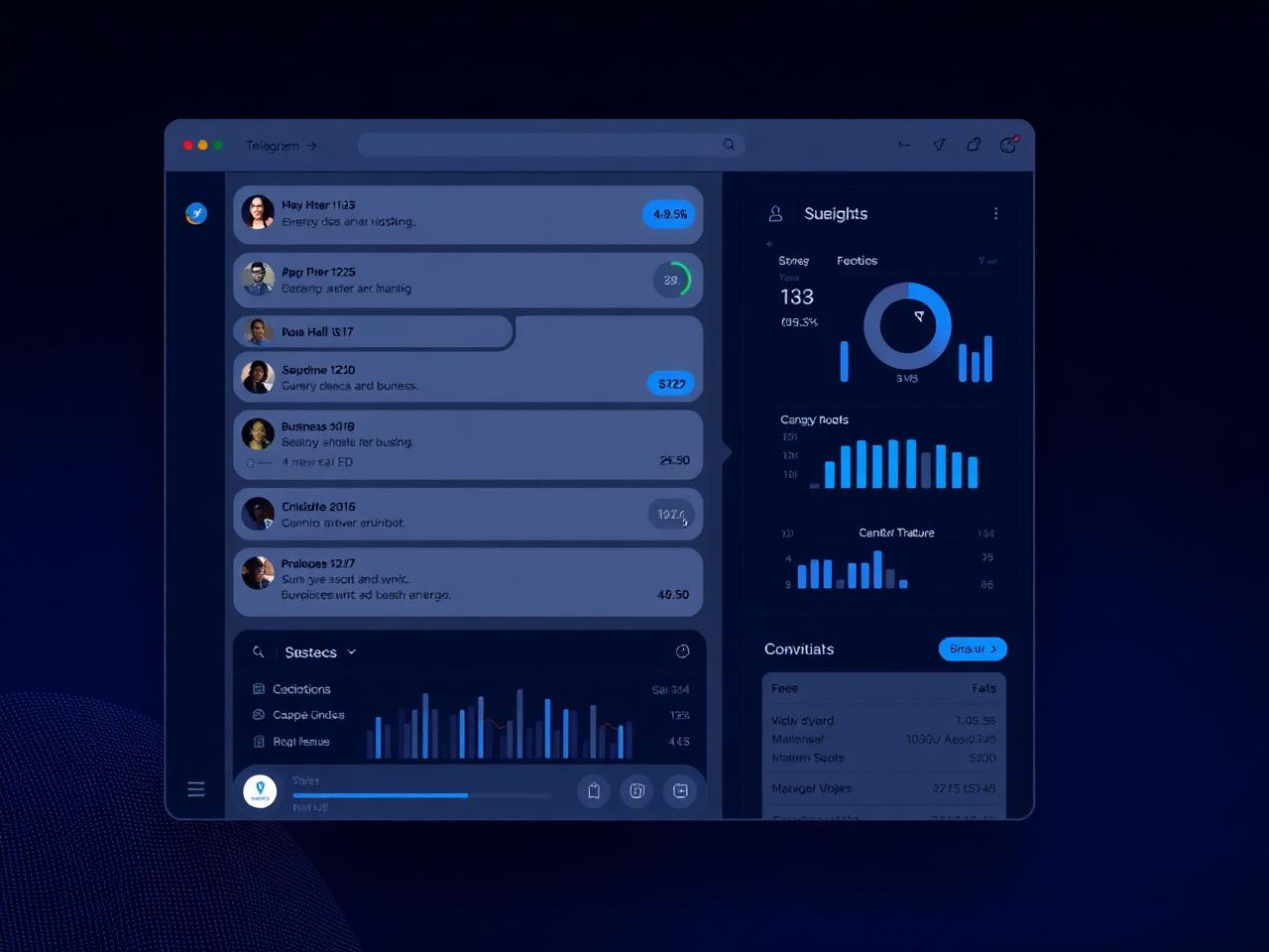 Telegram business assistant dashboard mockup